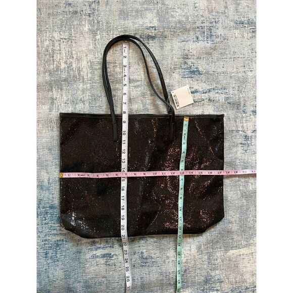 NWT! Macy's Black Micro Sequin Sparkle Front Tote Bag - Picture 7 of 7